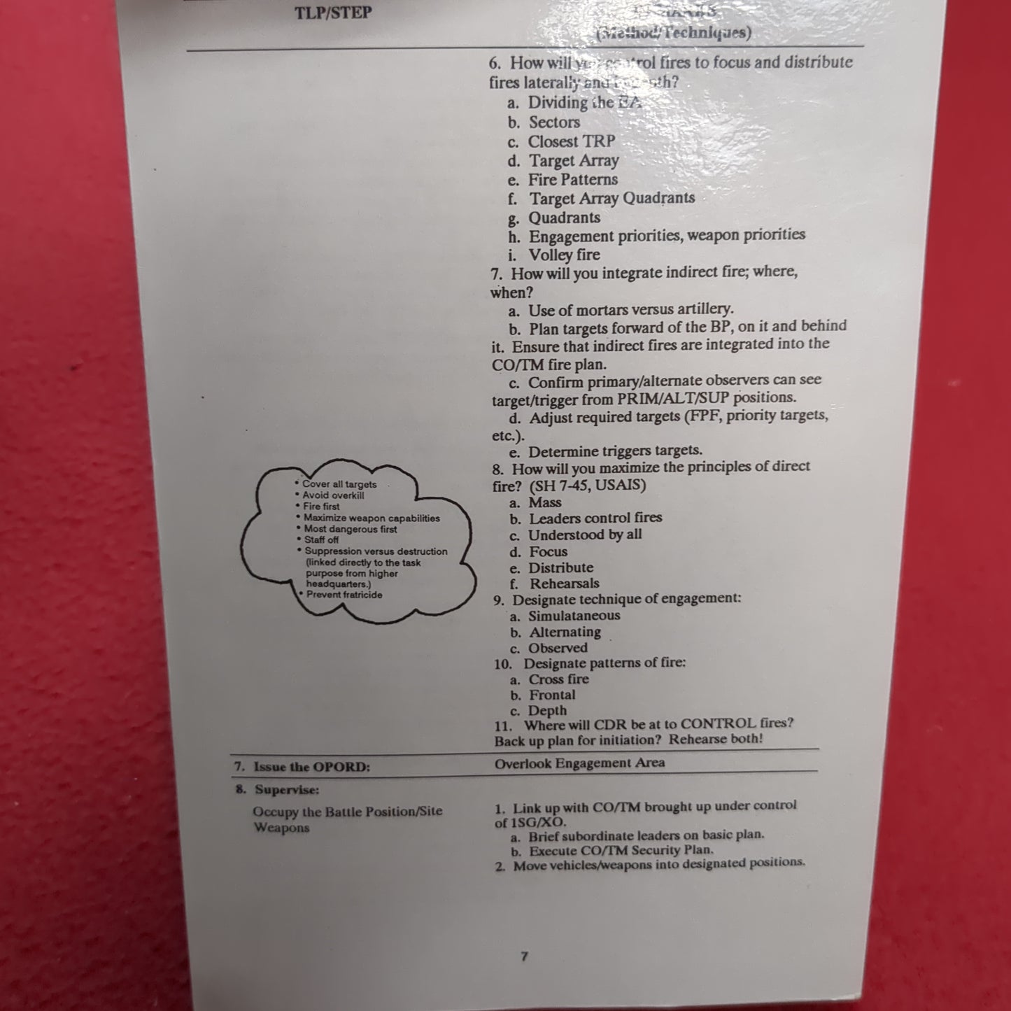 US Army 1994 May INFANTRY LEADER'S REFERENCE CARD - BUILDING TEAM FOR DEFENSE GTA 7-4-6 Used (26o- da13-may115)
