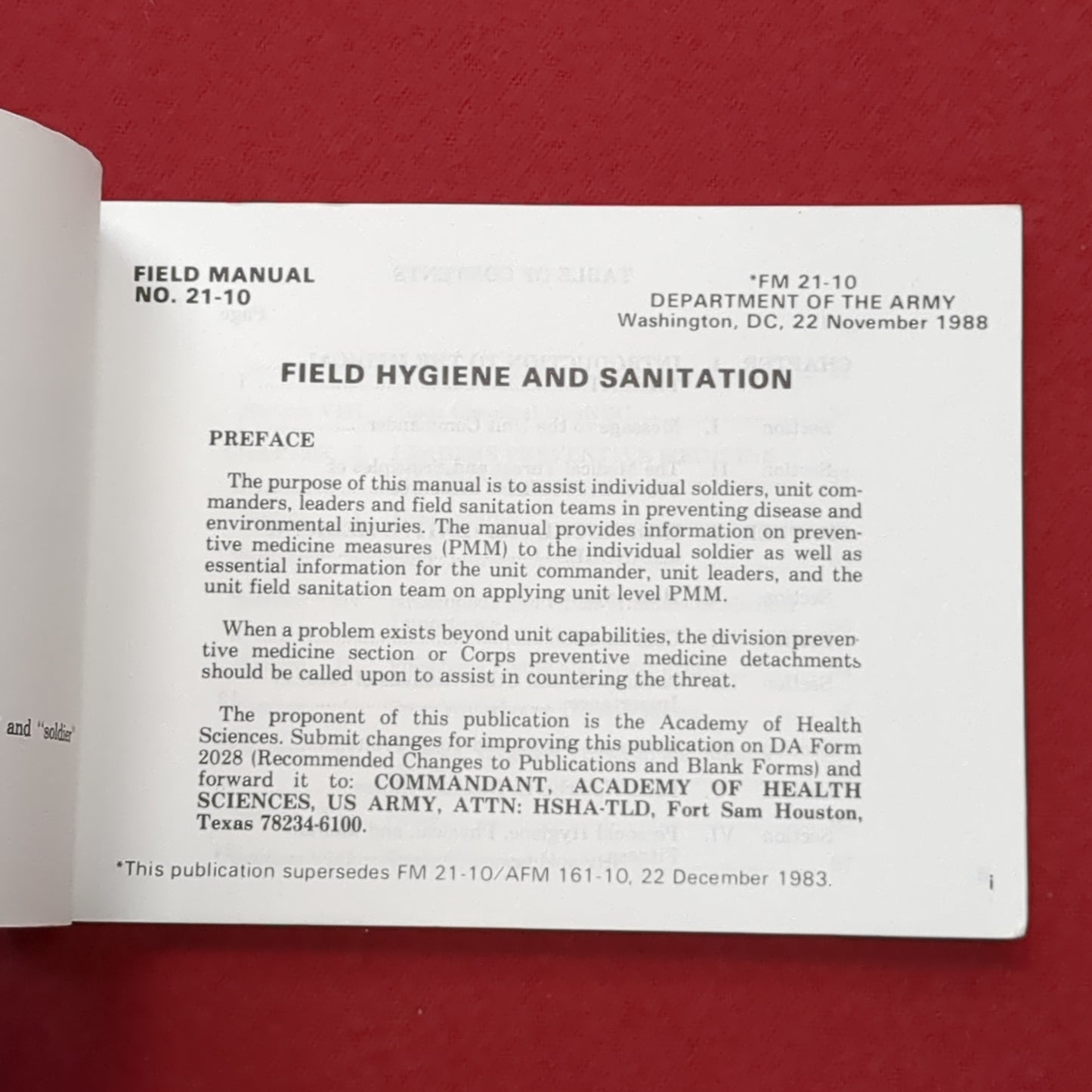 BOOK: November 1988 Field Hygiene and Sanitation (box2)