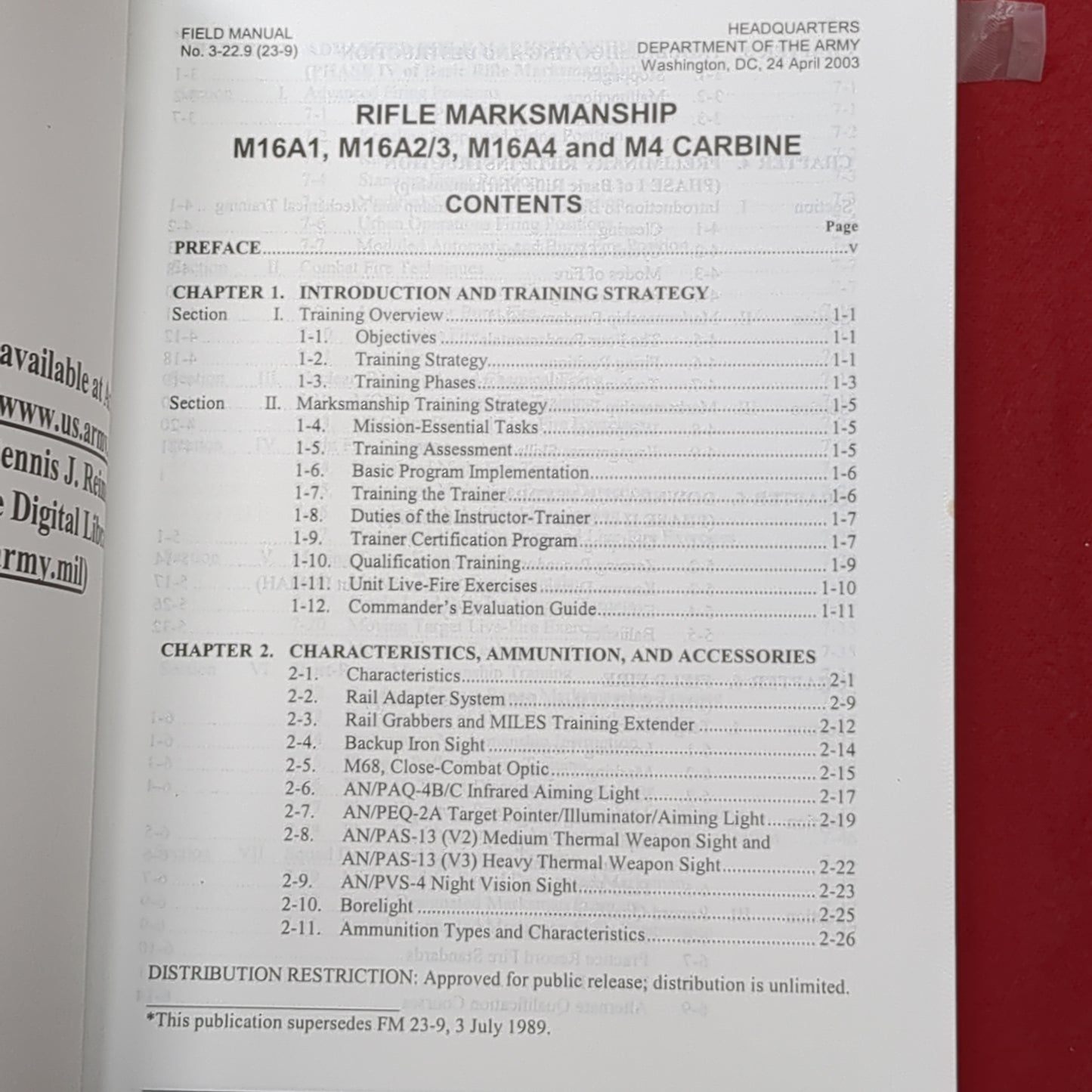 BOOK: RIFLE MARKSMANSHIP M16A1. M16A2/3, M16A4, AND M4 CARBINE APRIL 2003 (BOX3)