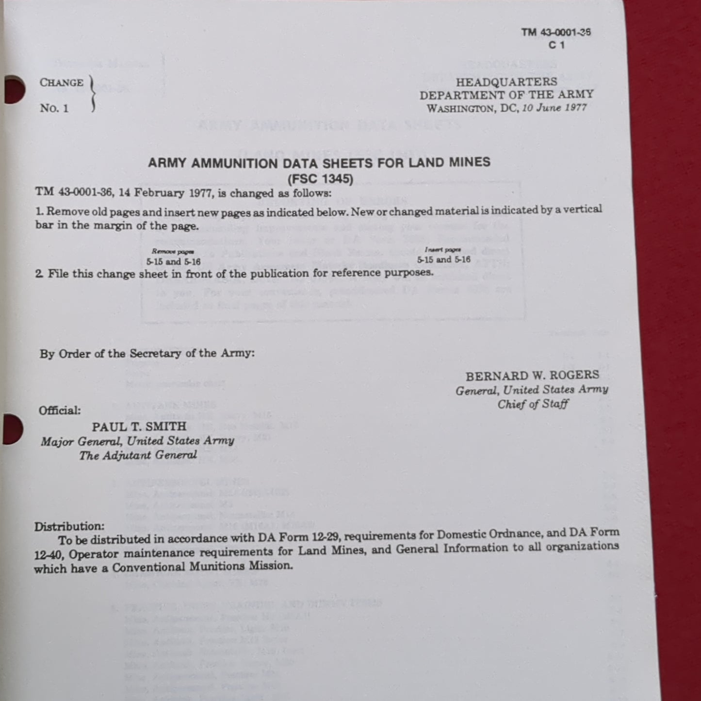 BOOK: TECHNICAL MANUAL ARMY AMMUNITION DATA SHEETS FOR LIND MINES (FSC 1345) (BOX4)