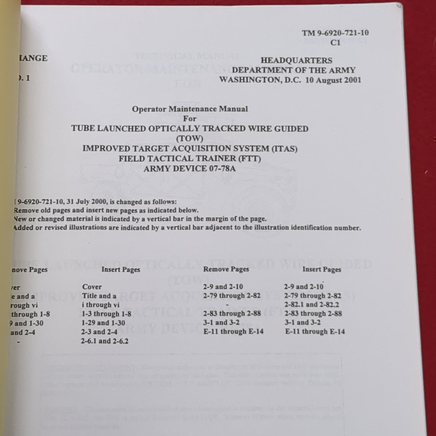 BOOK: TECHNICAL MANUAL OPERATOR MAINTENANCE MANUAL FOR TUBE LAUNCHED OPTICALLY TRACKED WIRE GUIDED (TOW)
