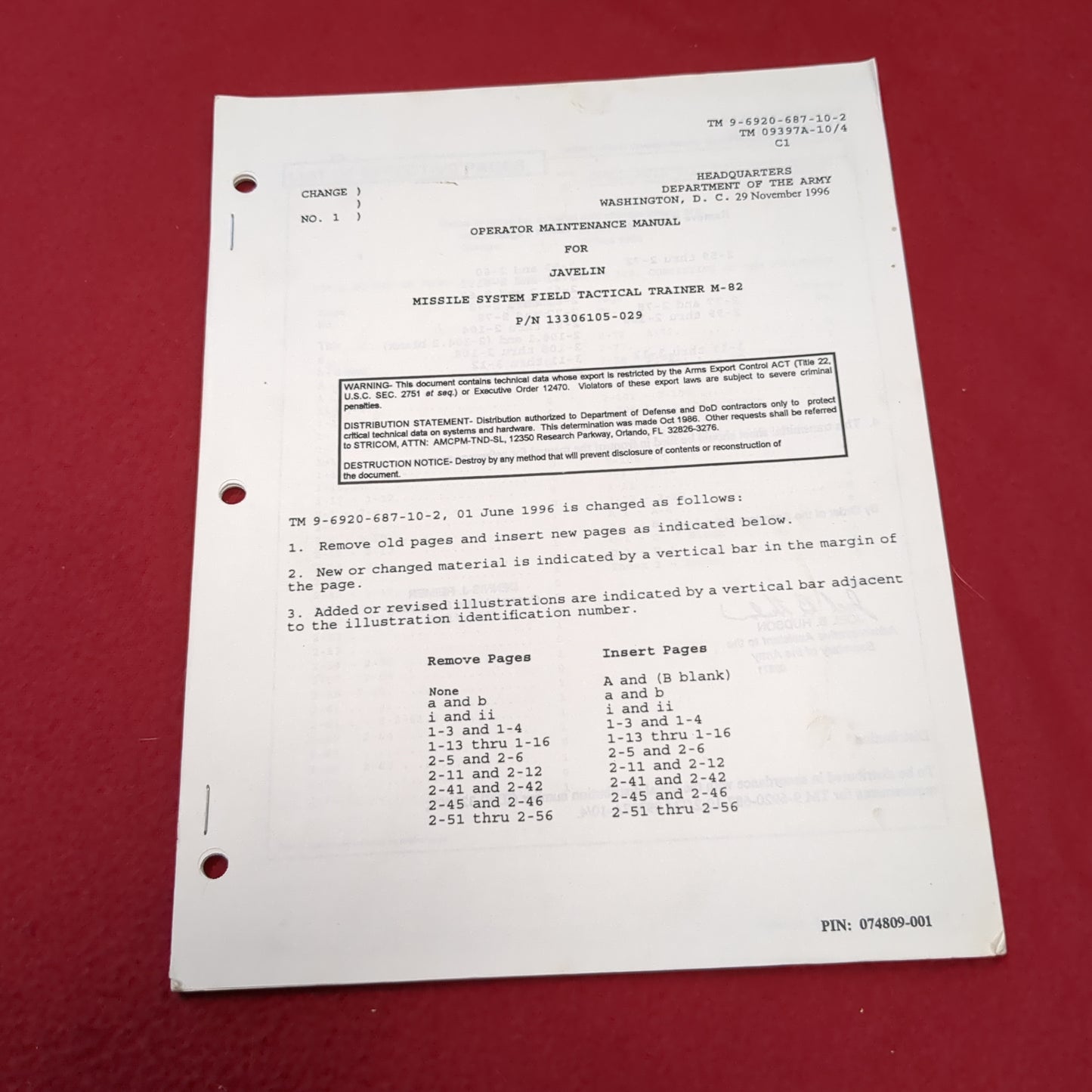 BOOK: OPERATOR MAINTENANCE MANUAL FOR JAVELIN MISSILE SYSTEM FIELD TACTICAL TRAINER M-62 (box4)