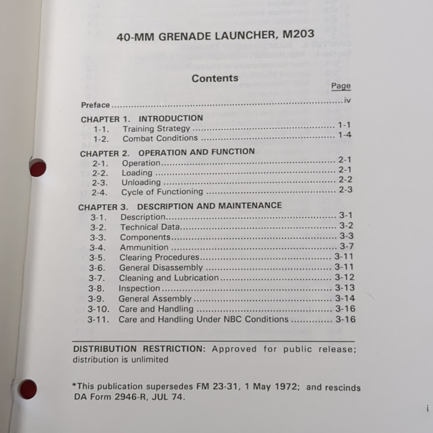 BOOK: FIELD MANUAL NO. 23-31 40-MM GRENADE LAUNCHER, M203 (BOX4)