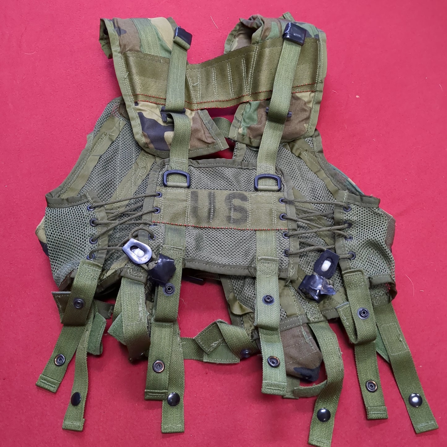 US Army Military Woodland Camouflage Enhanced Tactical Load Bearing Vest LBV Specialty Plastic Products Excellent Condition (eb07-OCT173)