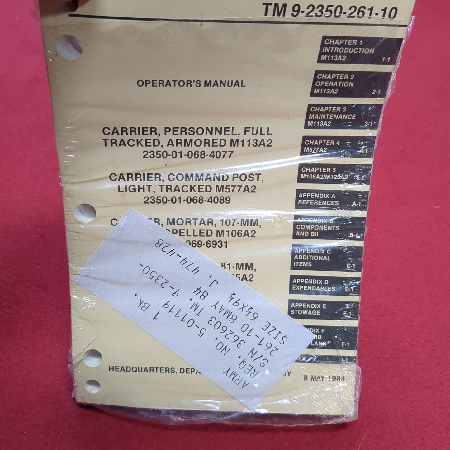 BOOK: OPERATOR'S MANUAL: CARRIER, PERSONNEL, FULL TRACKED, ARMORED M1113A2 ; COMMAND POST, LIGHT M577A (box5) 2
