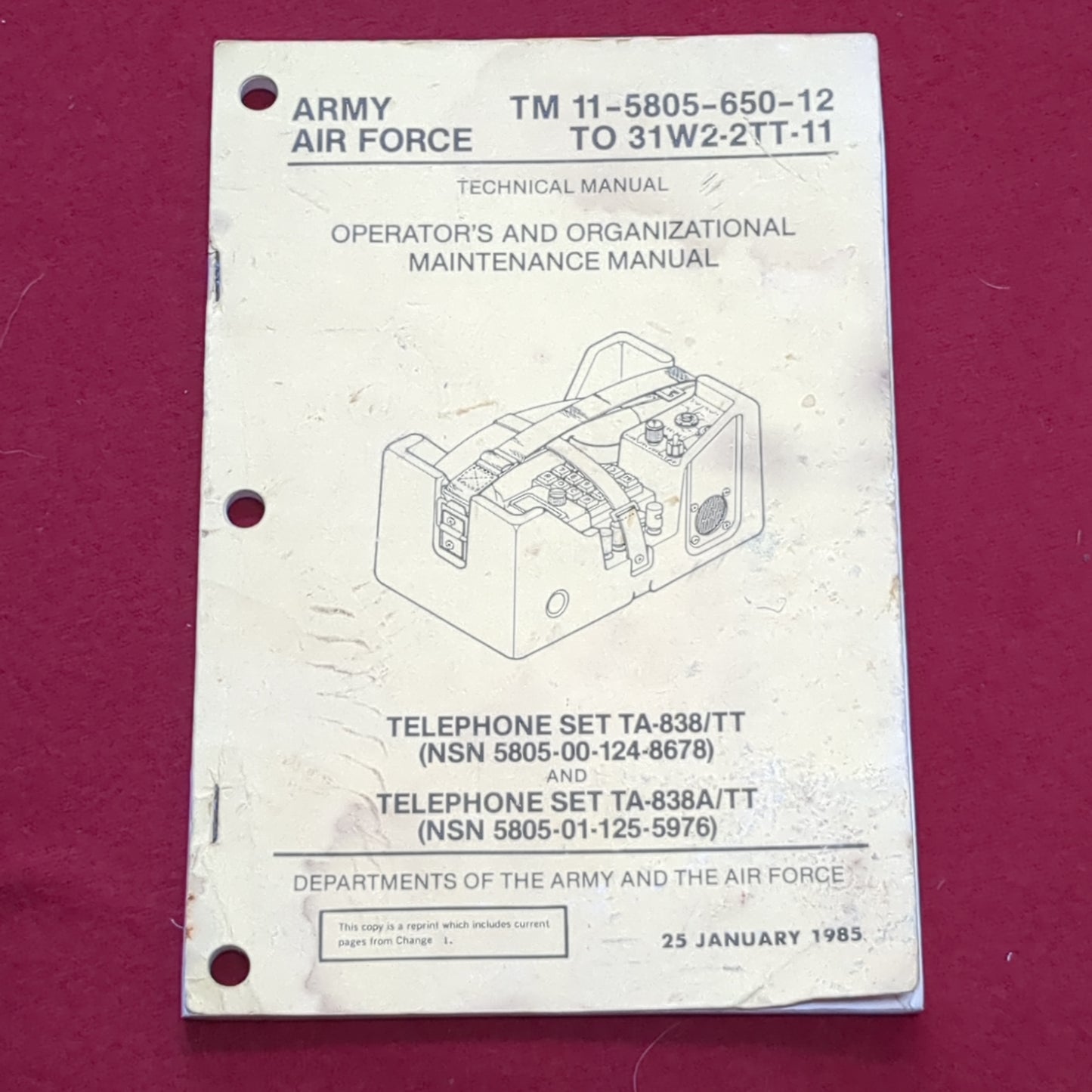 BOOK: 1 AUGUST 1990 OPERATOR'S AND UNIT MAINTENANCE MANUAL TELEPHONE SETS TA-312/PT AND TA-312A/PT A=312PT AND TA-312A/PT (box5)