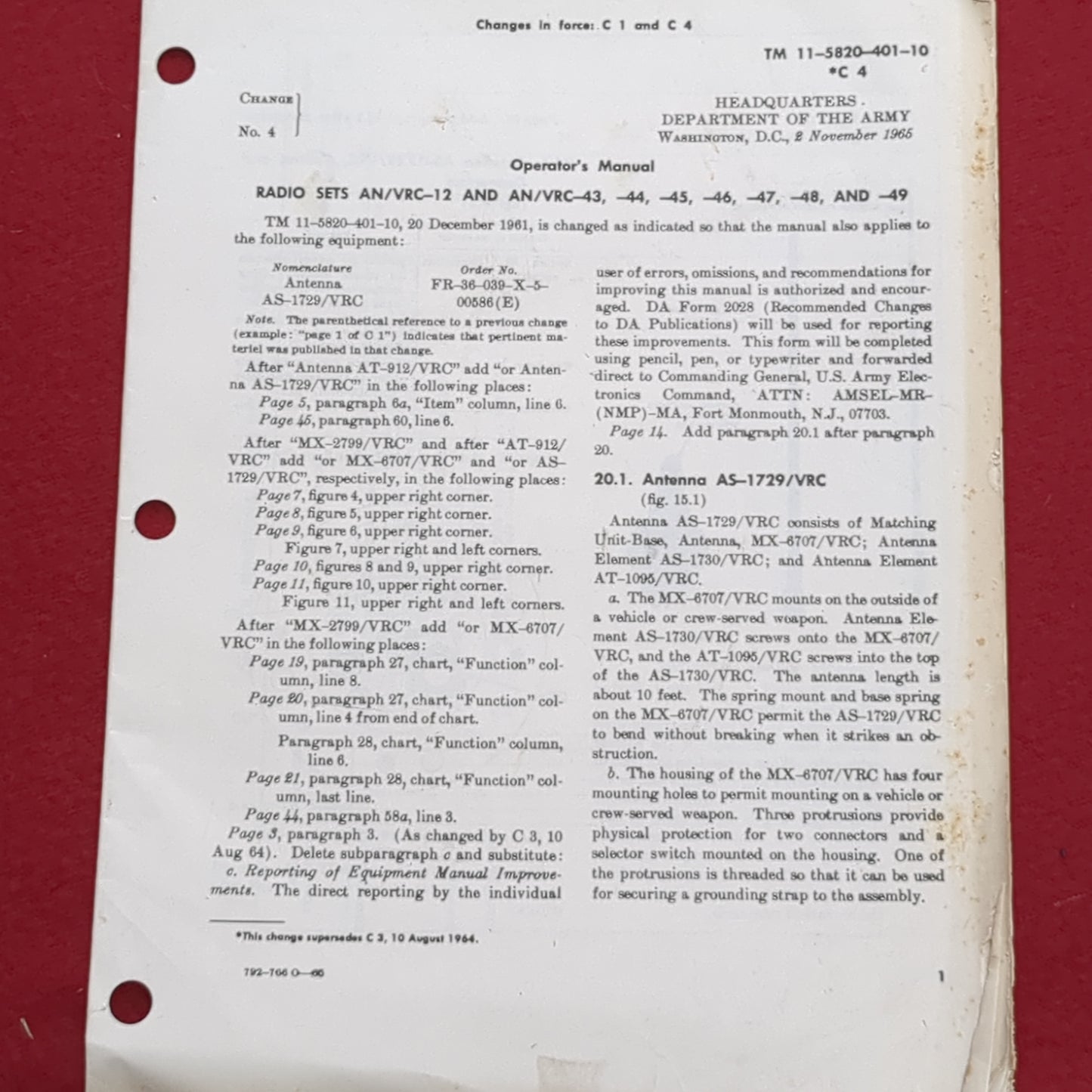 BOOK: TECHNICAL MANUAL OPERATOR'S MANUAL RADIO SETS AN/VCR-12 AND AN/VCR-43,-44,-45,-46,-47,-48, AND -49 (box5)
