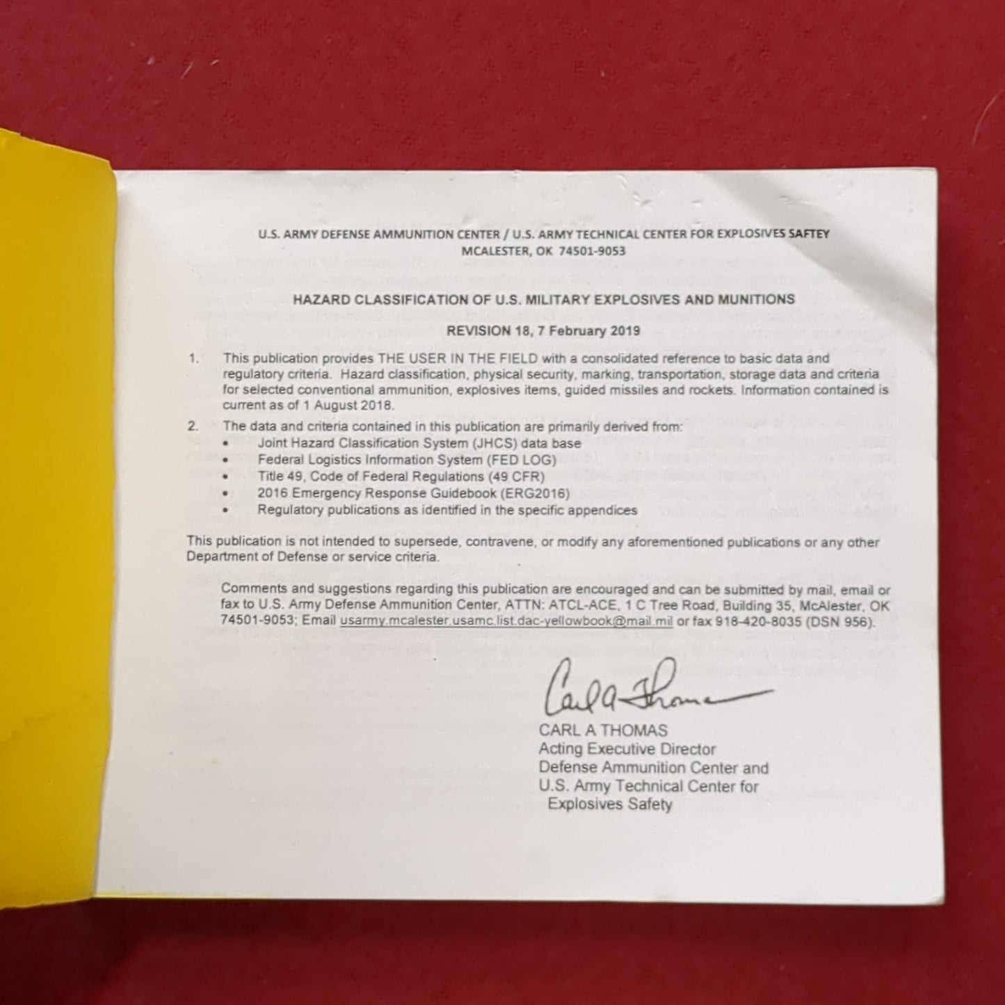 BOOK: HAZARD CLASSIFICATION OF U.S. MILITARY EXPLOSIVES AND MULITIONS FEBRUARY 2019 REVISION 18(box6)