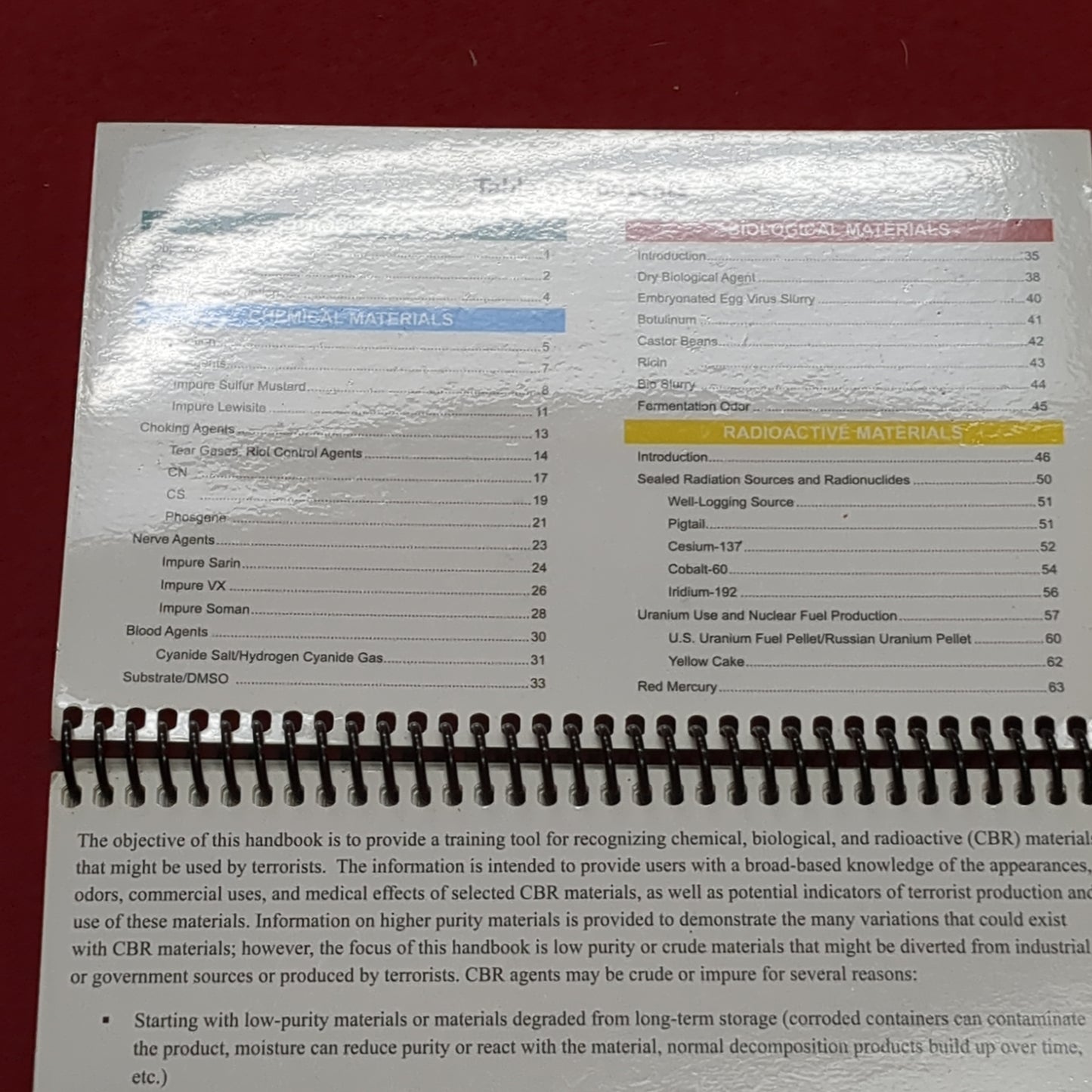BOOK: 2007 CHEMICAL, BIOLOGICAL AND RADIOACTIVE MATERIALS COMPRENSIVE TRAINING HANDBOOK (box6)
