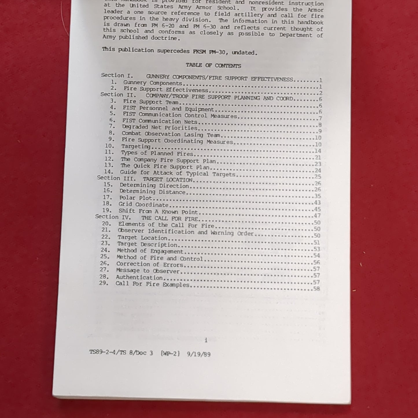 BOOK: FIELD ARTILLERY AND CALL FOR FIRE FOR ARMOR LEADERS SEPTEMBER 1989 (box6)