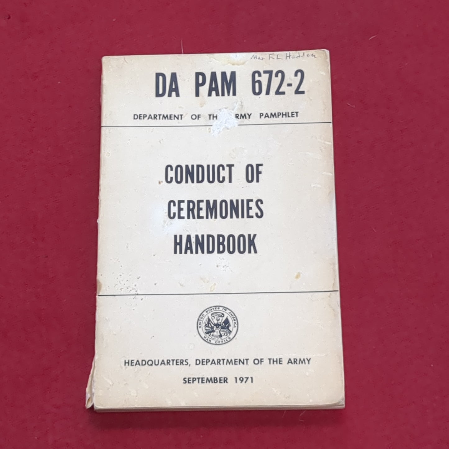 BOOK: CONDUCT OF CEREMONIES HANDBOOK SEPTEMBER 1971 (box6)