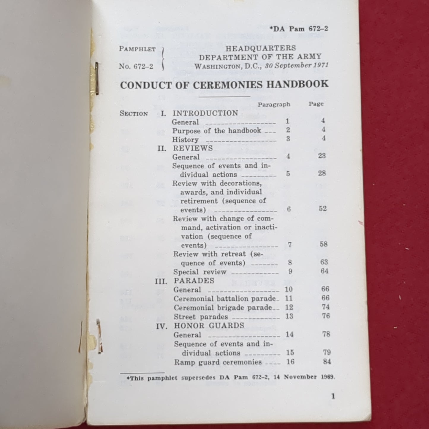 BOOK: CONDUCT OF CEREMONIES HANDBOOK SEPTEMBER 1971 (box6)