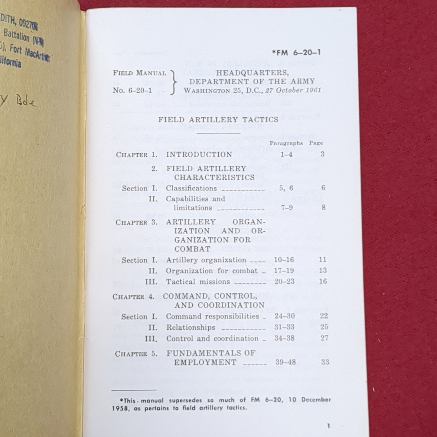 BOOK: FIELD ARTILLERY AND TACTICS OCTOBER 1961 (box6)