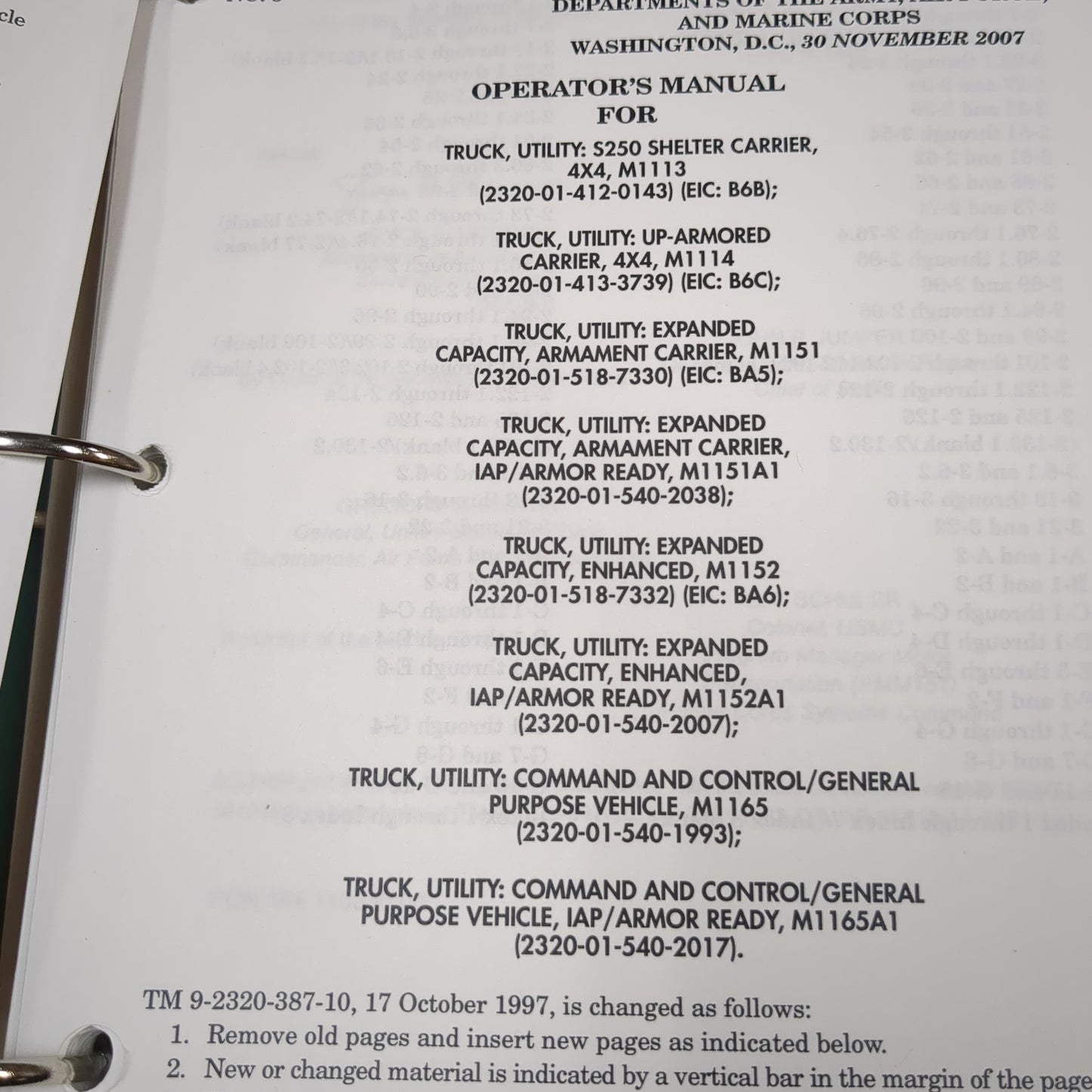 BOOK: OPERATPR'S MANUAL FOR TRUCK, UTILITY, SHELTER CARRIER, ..... OCTOBER 1997(box8)