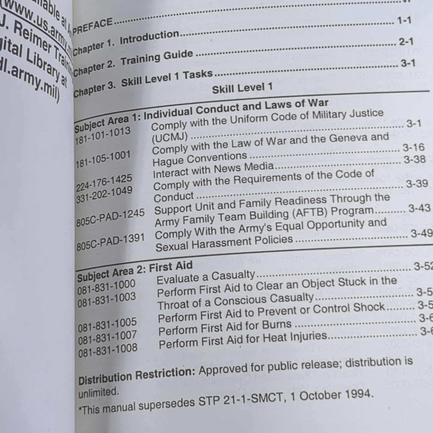 BOOK: SOLDIER'S MANIAL OF COMMON TASKS SKILL LEVEL 1 AUGUST 2003 (box8)