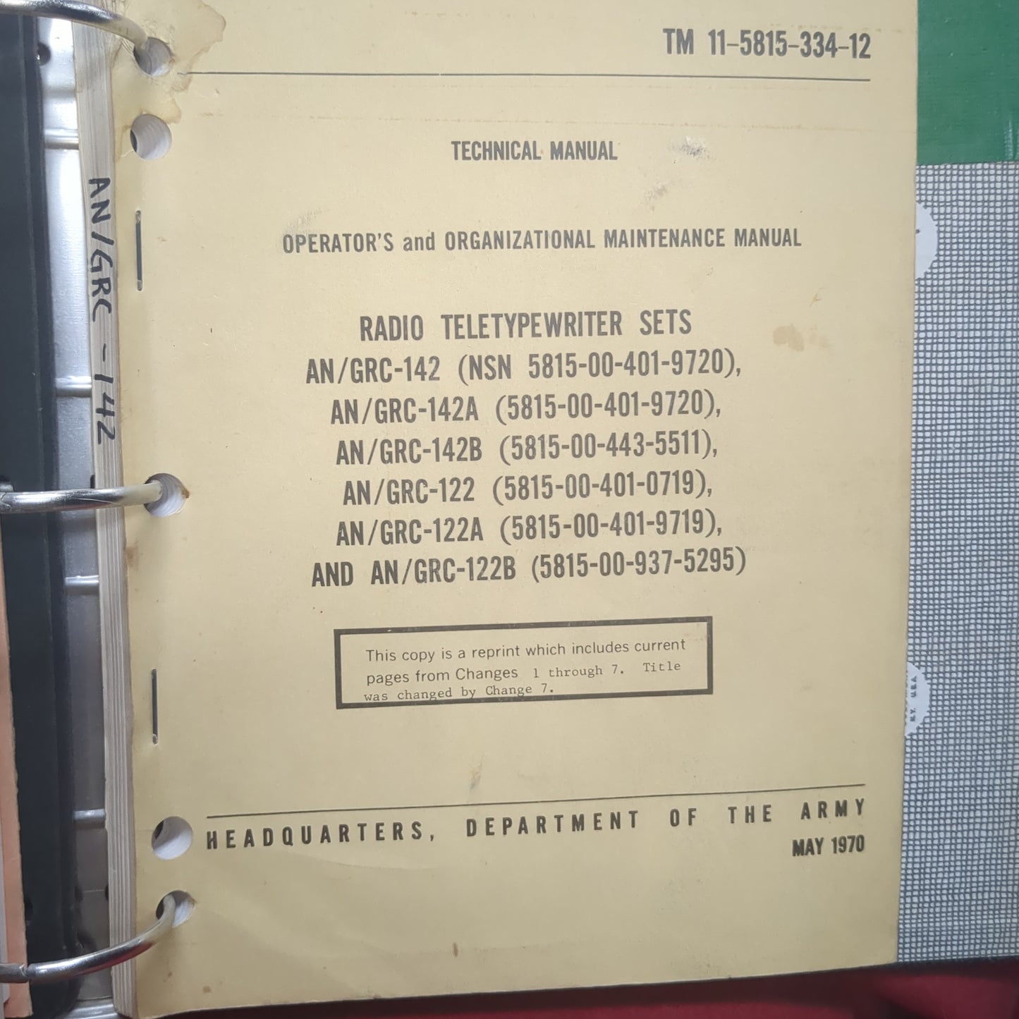 BOOK: TECHNICAL MANUAL OPERATOR'S AND ORGANIZATIONAL MAINTENANCE MANUAL RADIO TELETYPEWRITER SETS (box9)