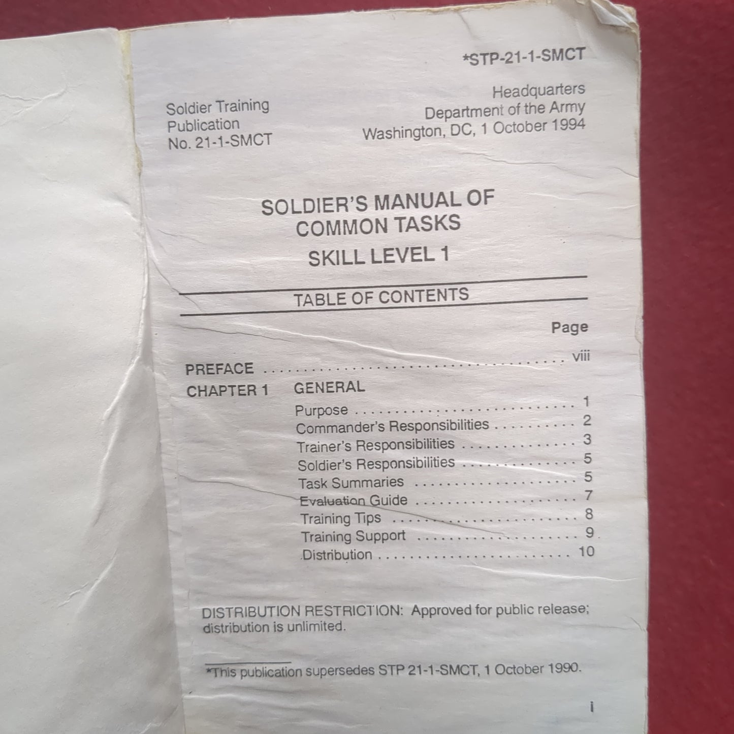 Copy of BOOK: SOLDIER'S MANUAL OF COMMON TASKS: SKILL LEVEL 1 OCTOBER 1994 (box9)