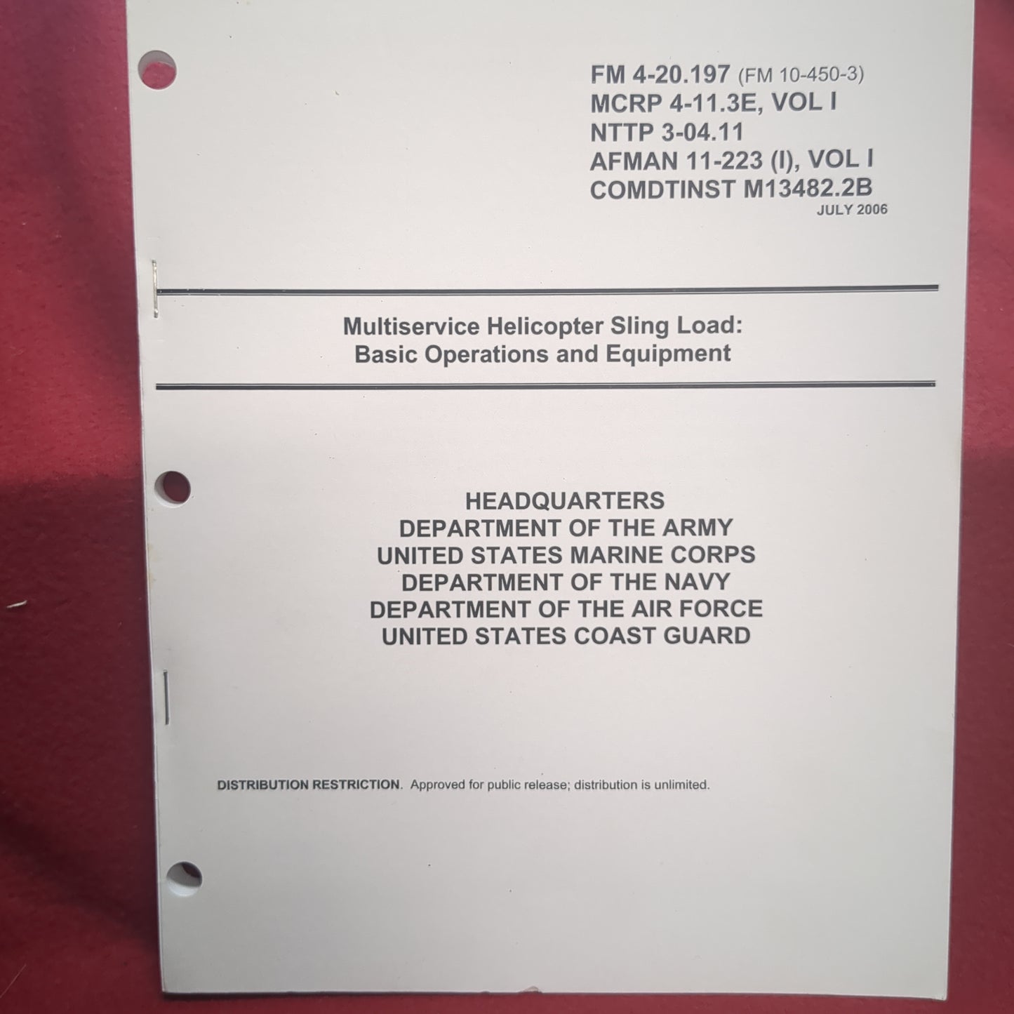 BOOK: MULTISERVICE HELICOPTER SLING LOAD: BASIC OPERATIONS AND EQUIPMENT VOLUME 1JULY 2006 (box9)