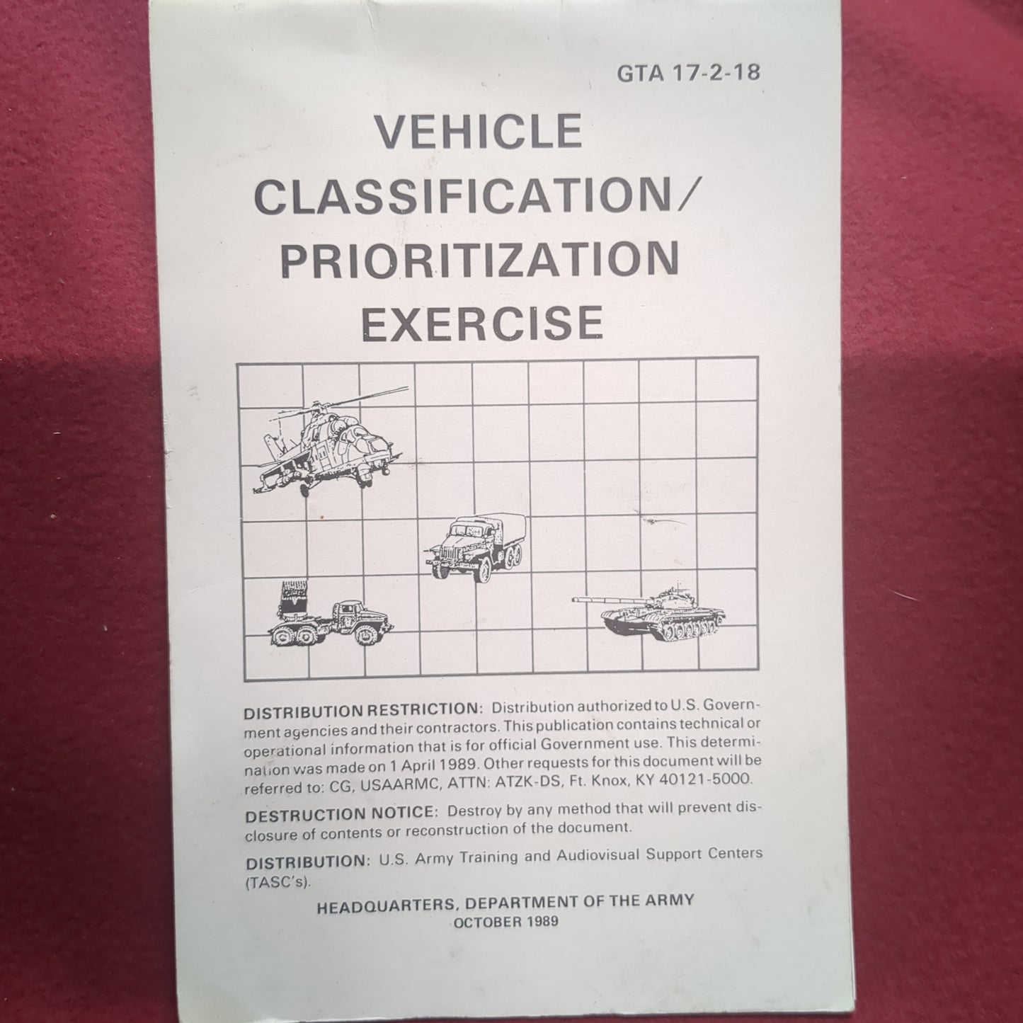 BOOK: VEHICLE CLASSIFICATION/PRIORITIZATION EXERCISE OCTOBER 1989 (box10)