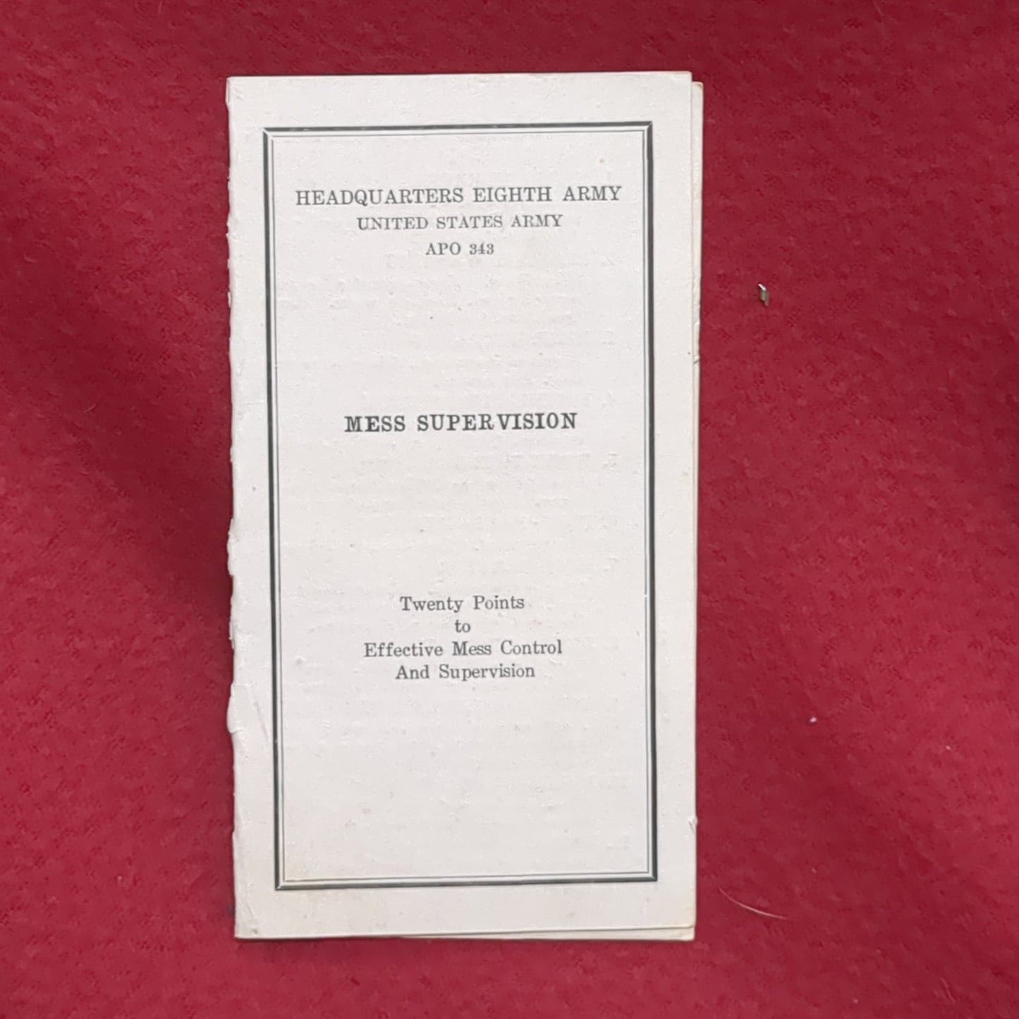 BOOK: MESS SUPERVISION TWENTY POINTS TO EFFECTIVE MESS CONTROL AND SUPERVISION (box10)