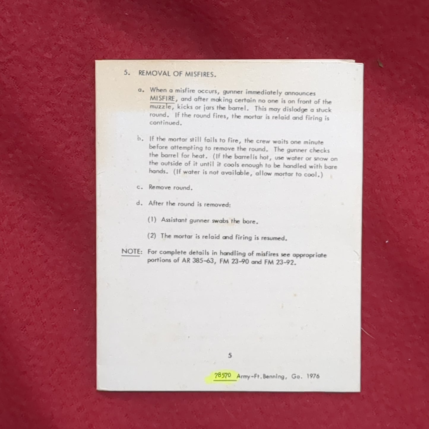 BOOK: MORTAR SAFETY OFFICER/NCO CHECK LIST 1976 (box10)