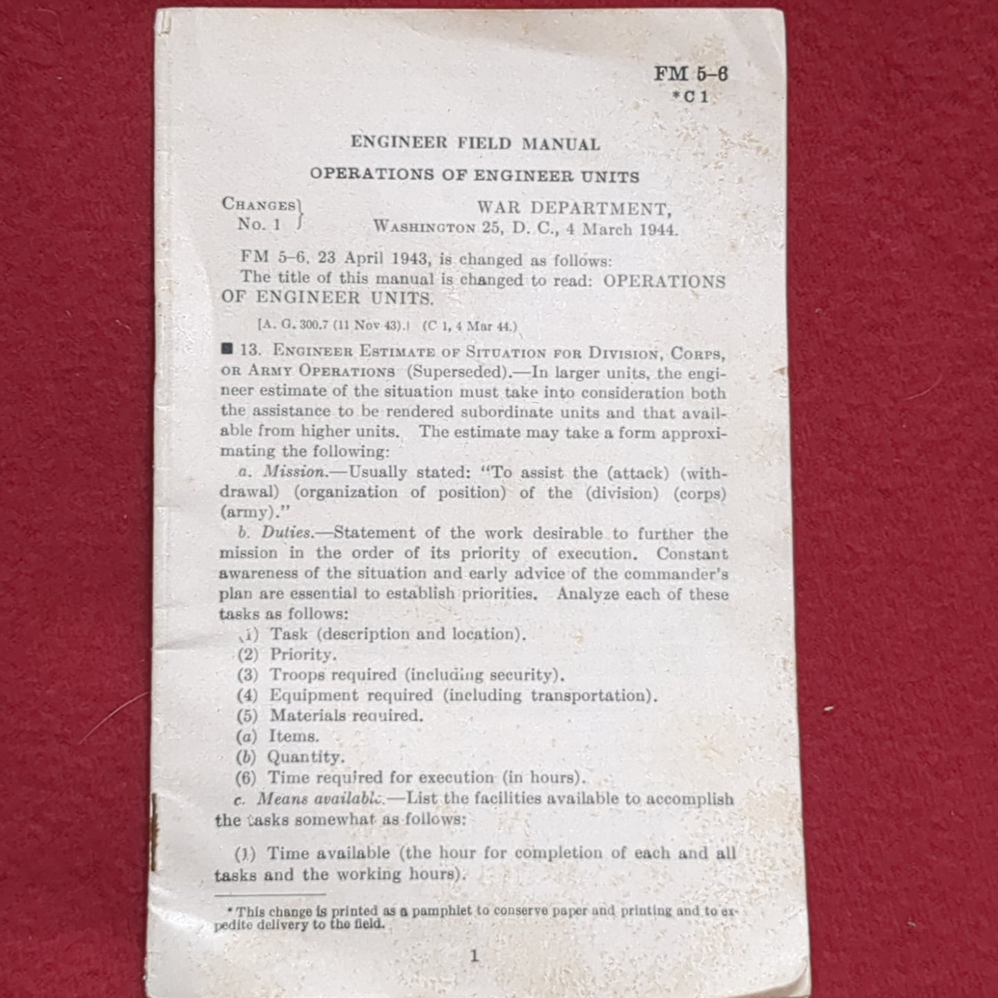 BOOK: ENGINEER FIELD MANUAL OPERATIONS OF ENGINEER UNITS 16 DECEMBER 1944 (box10)