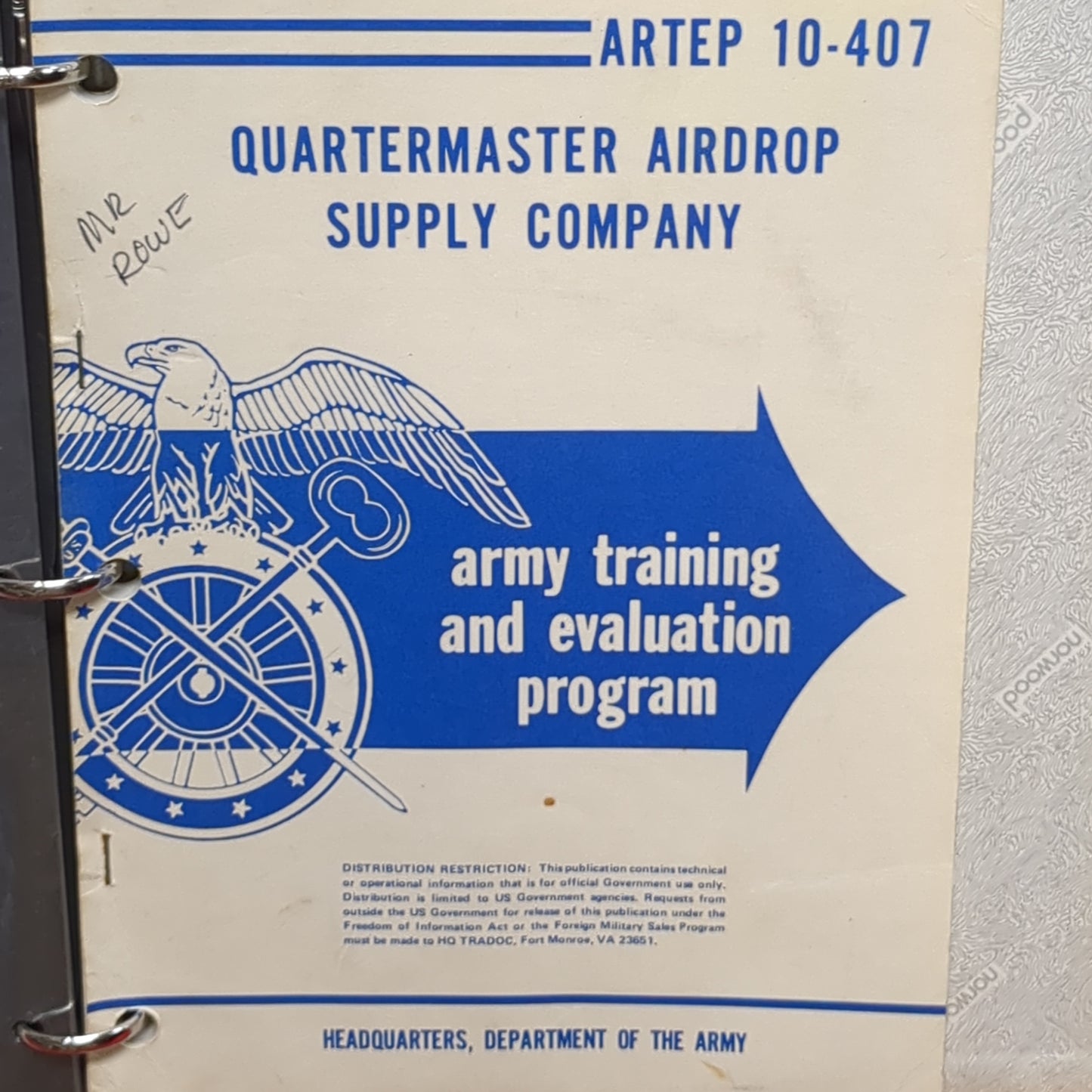 BOOK: QUARTERMASTER AIRDROP SUPPPLY COMPANY ARMY TRAINING AND EVALUATION PROGRAM 19 JANUARY 1981 (box13)
