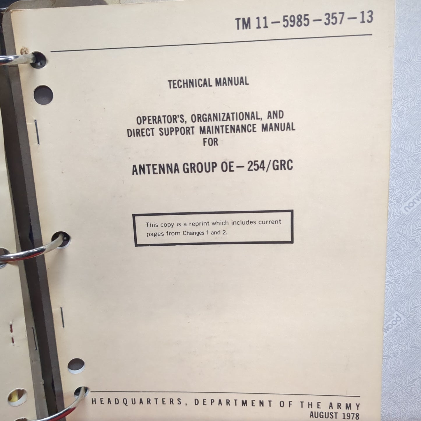 Copy of BOOK: AUGUST 1978 TECHNICAL MANUAL: OPERATOR'S, ORGANIZATIONAL, DIRECT SUPPORT MAINTENANCE MANUAL FOR ANTENNA GROUP OE-254/GRC