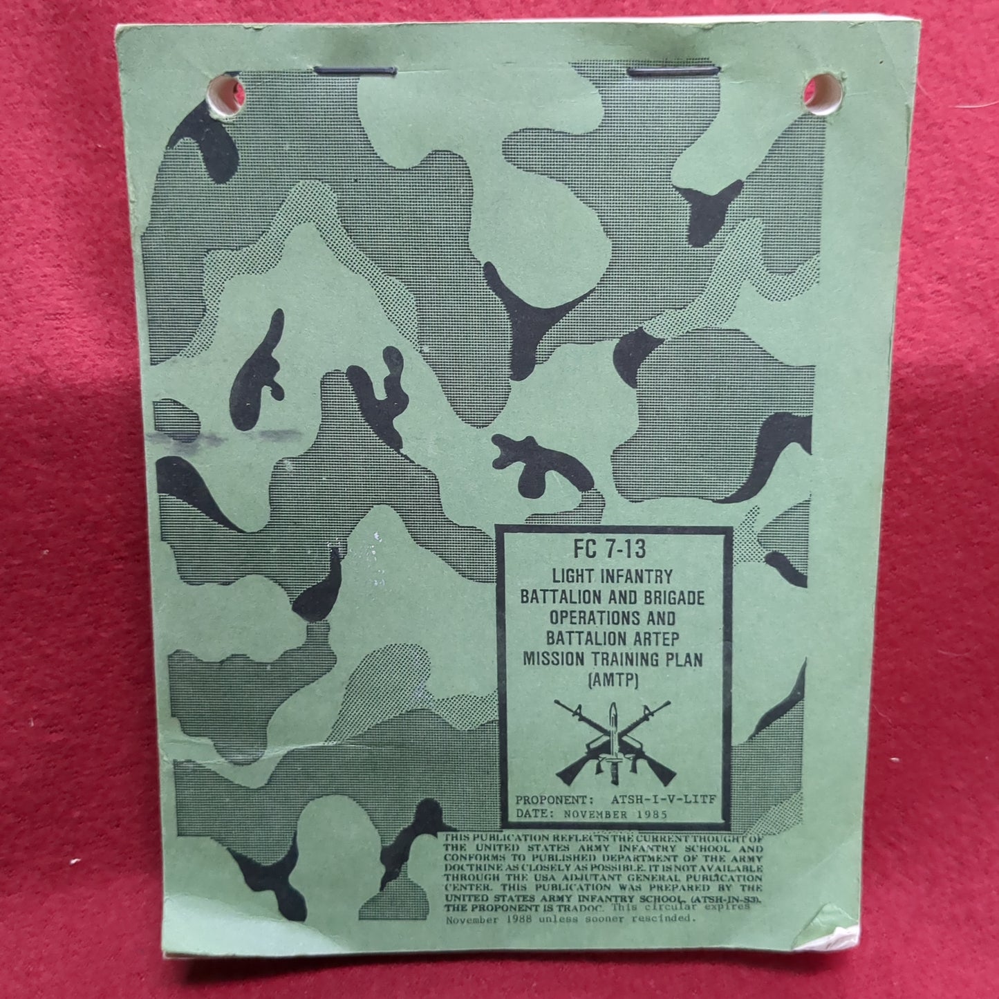 BOOK: LIGHT INFANTRY BATTALION AND BRIGADE OPERATIONS AND BATTALION ARTEP MISSION TRAINING PLAN (AMTP) (box16)