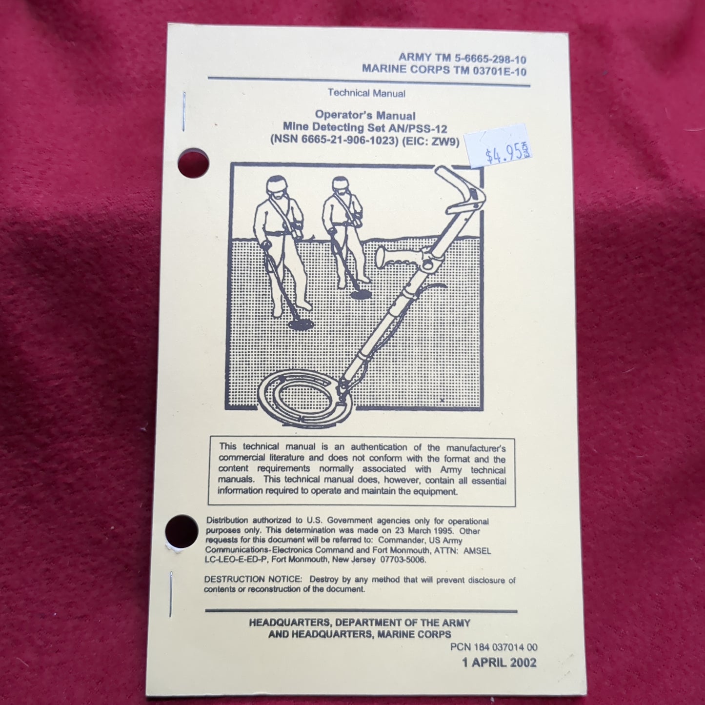 BOOK: OPERATOR'S MANUAL MINE DETECTING SET AN/PASS-12 1 APRIL 2002 (box16)