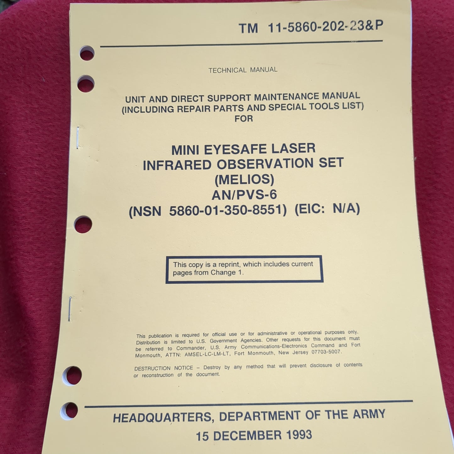 BOOK: TECHNICAL MANUAL: UNIT AND DIRECT SUPPORT MAINTENANCE MANUAL (INCLUDING REPAIR PARTS AND SPECIAL TOOLS LIST) FOR MINI EYESAFE LASER INFRARED OBSERVATION SET 15 DECEMBER 1993 17)
