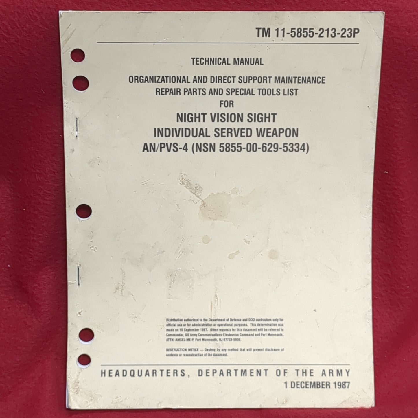 BOOK: TECHNICAL MANUAL ORGANIZATIONAL AND DIRECT SUPPORT MAINTENANCE REPAIR PARTS AND SPECIAL TOOLS LIST FOR NIGHT VISION SIGHT INDIVIDUAL SERVED WEAPON (box17)