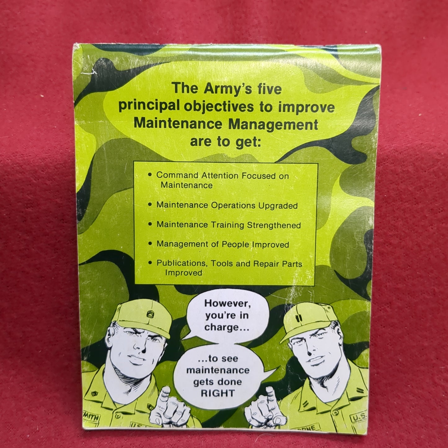 BOOK: MAINTENANCE GUIDE FOR LEADERS AUGUST 1979 : GENERAL GUIDELINES; OPERATOR, CREW; THE EQUIPMENT; MAINTENANCE SECTION; DIRECT SUPPORT; READINESS REPORTING; LEADER'S CHECK LIST; PM PUBLICATIONS (box18)