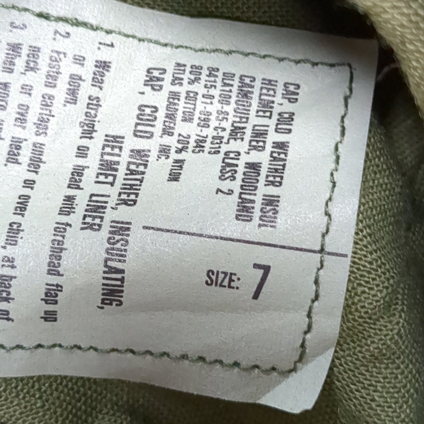 US Army Woodland BDU Pattern 7 HELMET LINER INSULATED PILE CAP Extreme Cold Weather Excellent Condition (bdu2-FA13-NOV125