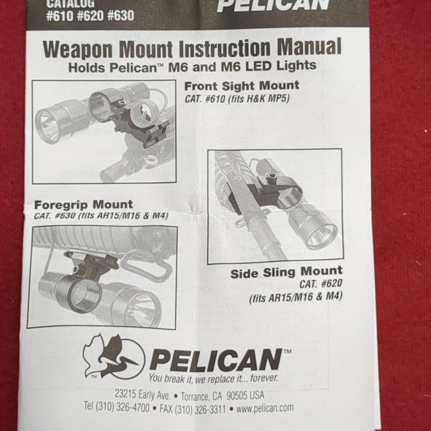 NOS Pelican 630 M6 Flashlight Foregrip Mount System for AR-15, M16 rifles, M4 Carbine 0630-000-110 (J09 ab02-NOV194)