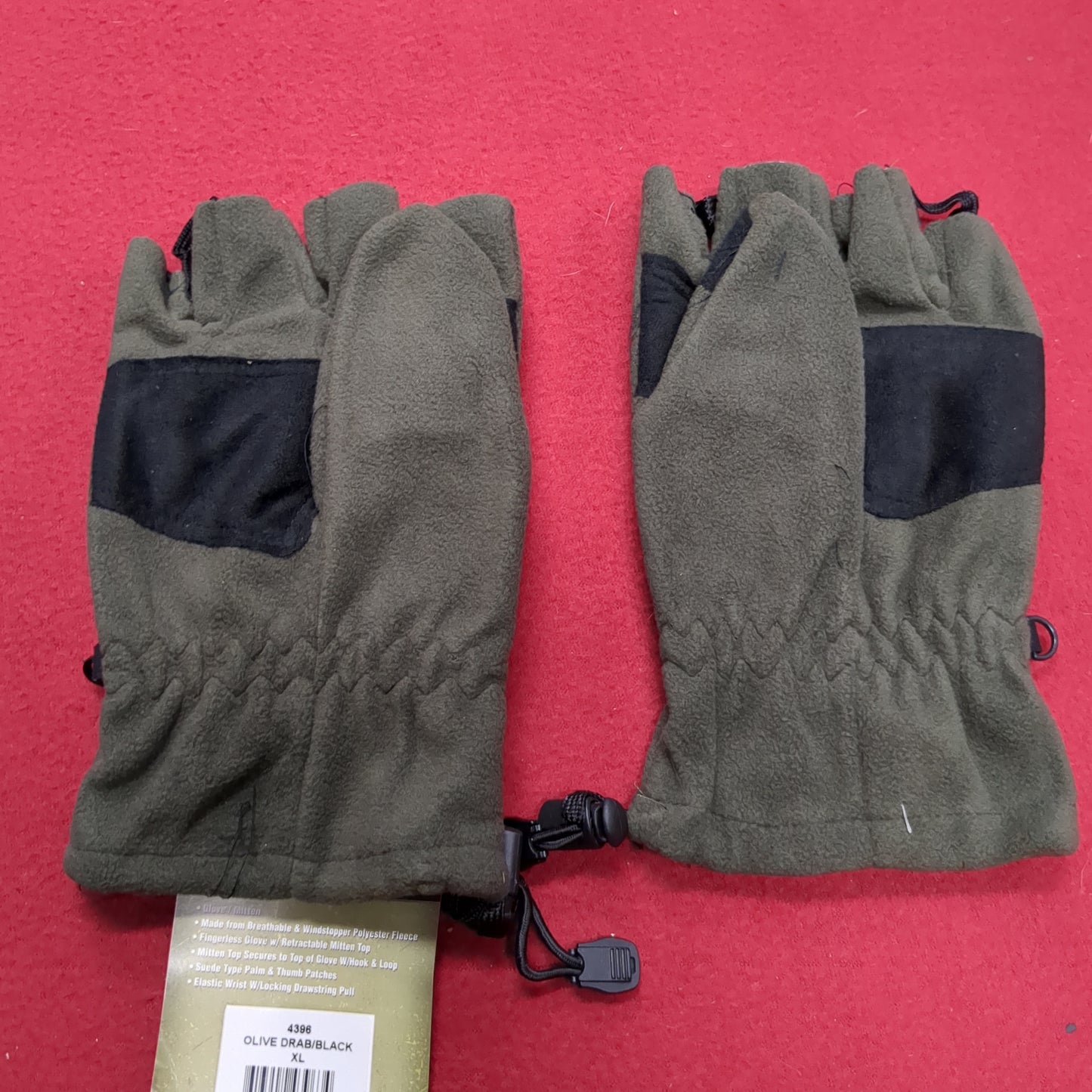 NOS ROTHCO CONVERTIBLE SNIPER GLOVES/MITTENS, OD/Black WINDSTOPPER FLEECE, XL (cb04-NOV201)