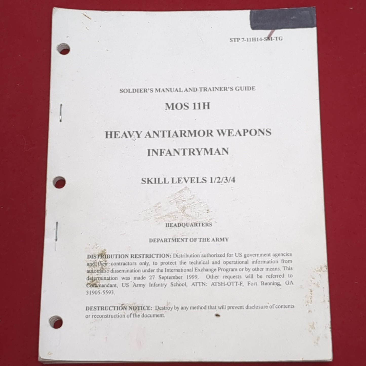 BOOK: SEPTEMBER 1999 MOS 11H HEAVY ANTIARMOR WEAPONS INFANTRYMAN (BOX20)