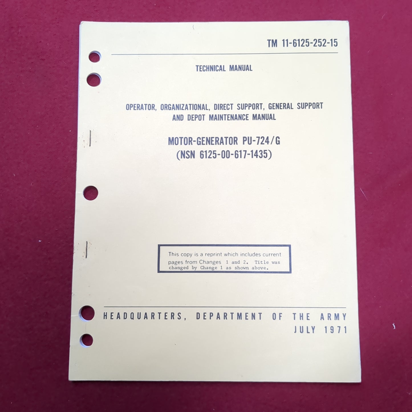 BOOK: JULY 1971 MOTOR-GENERATOR PU-724/G (BOX20)
