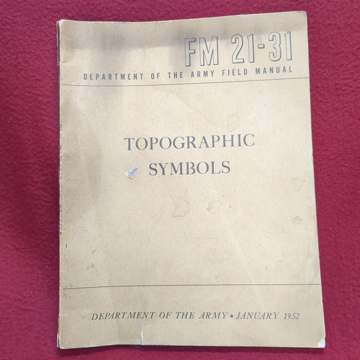 BOOK DEPARTMENT OF THE ARMY FIELD MANUAL: TOPOGRAPHIC SYMBOLS JANUARY 1952 (BOX23)