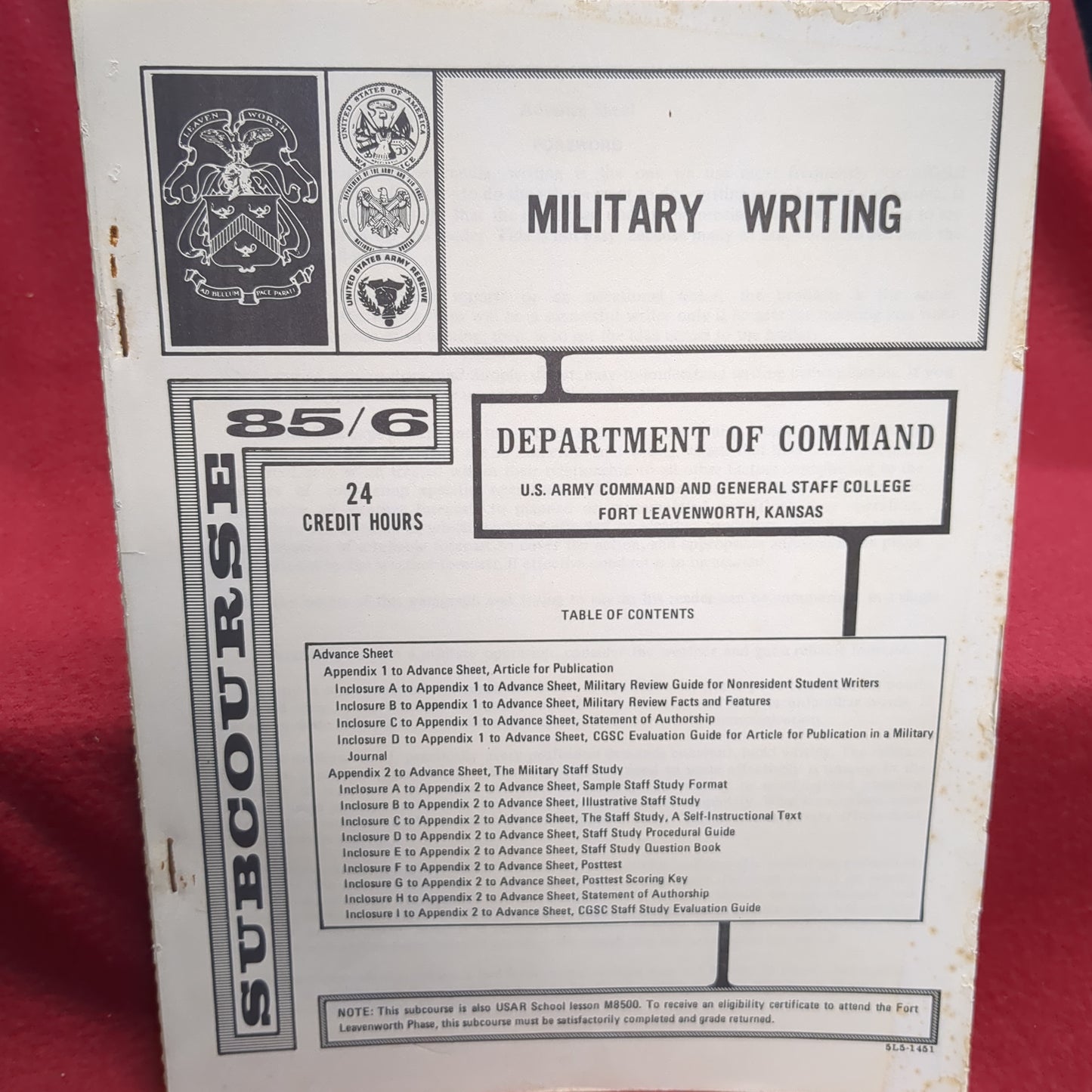 BOOK DEPARTMENT OF COMMAND MILITARY WRITING 24 CREDIT HOURS 31 MARCH 1975(BOX22)