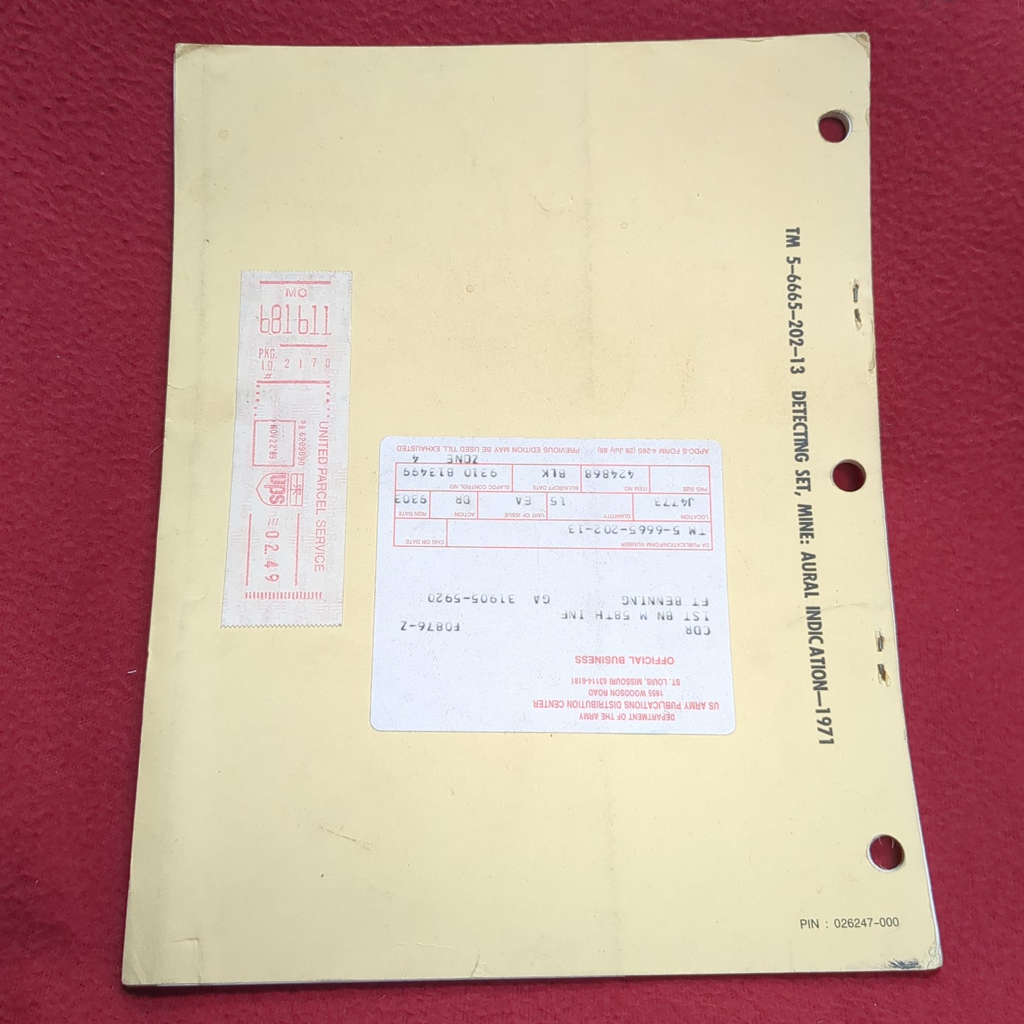 BOOK - TECHNICAL MANUAL OPERATOR, ORGANIZATIONAL AND DIRECT SUPPORT MAINTENANCE MANUAL(SPECIFIC EQUIPMENT LISTED BELOW) DECEMBER 1971 (BOX27)