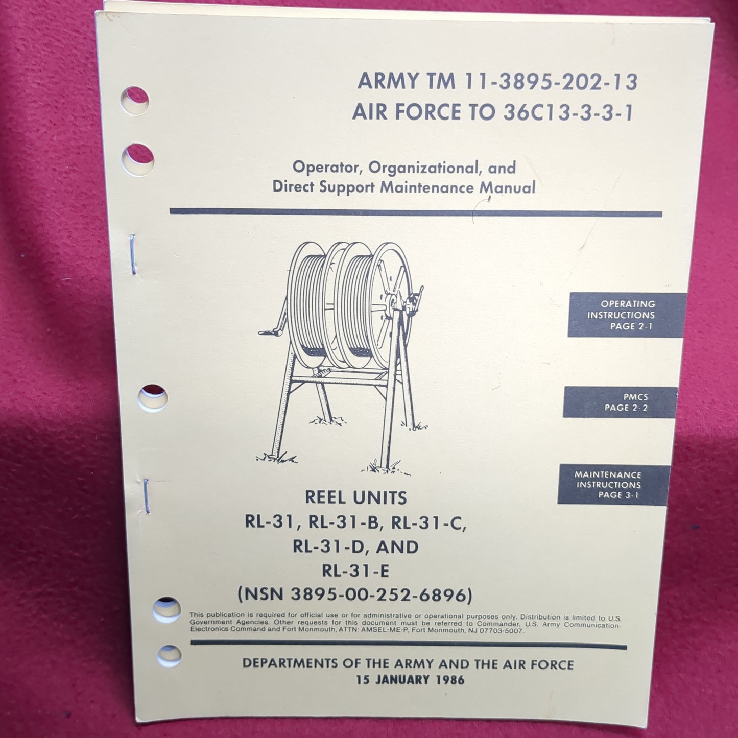 BOOK - OPERATOR, ORGANIZATIONAL, AND DIRECT SUPPORT MAINTENANCE MANUAL (SPECIFIC EQUIPMENT IS LISTED BELOW) 15 JANUARY 1986 (BOX27)