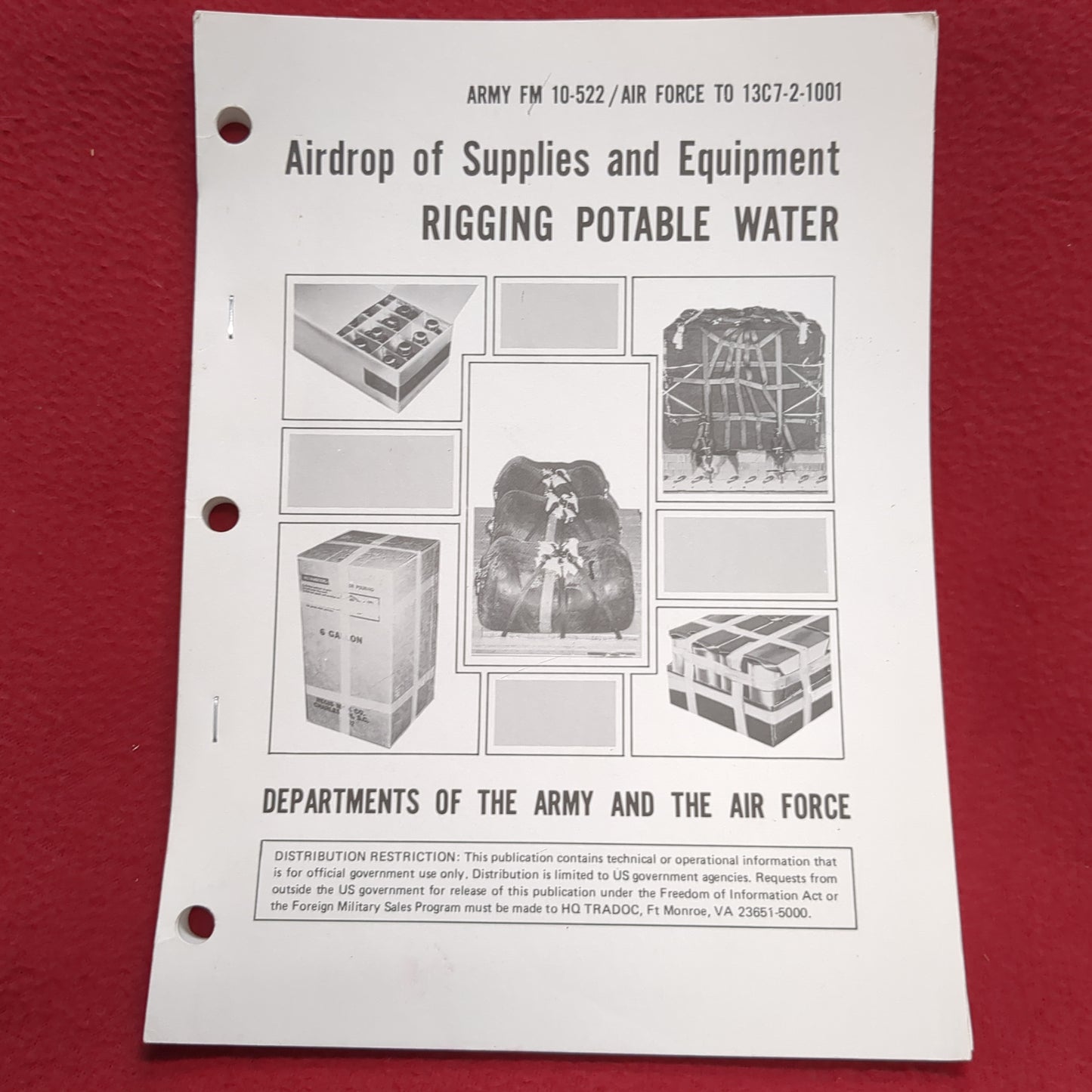 BOOK - DEPARTMENTS OF THE ARMY AND THE AIR FORCE: AIRDROP OF SUPPLIES AND EQUPMENT: RIGGING POTABLE WATER: 3 JUNE 1985(BOX 28)