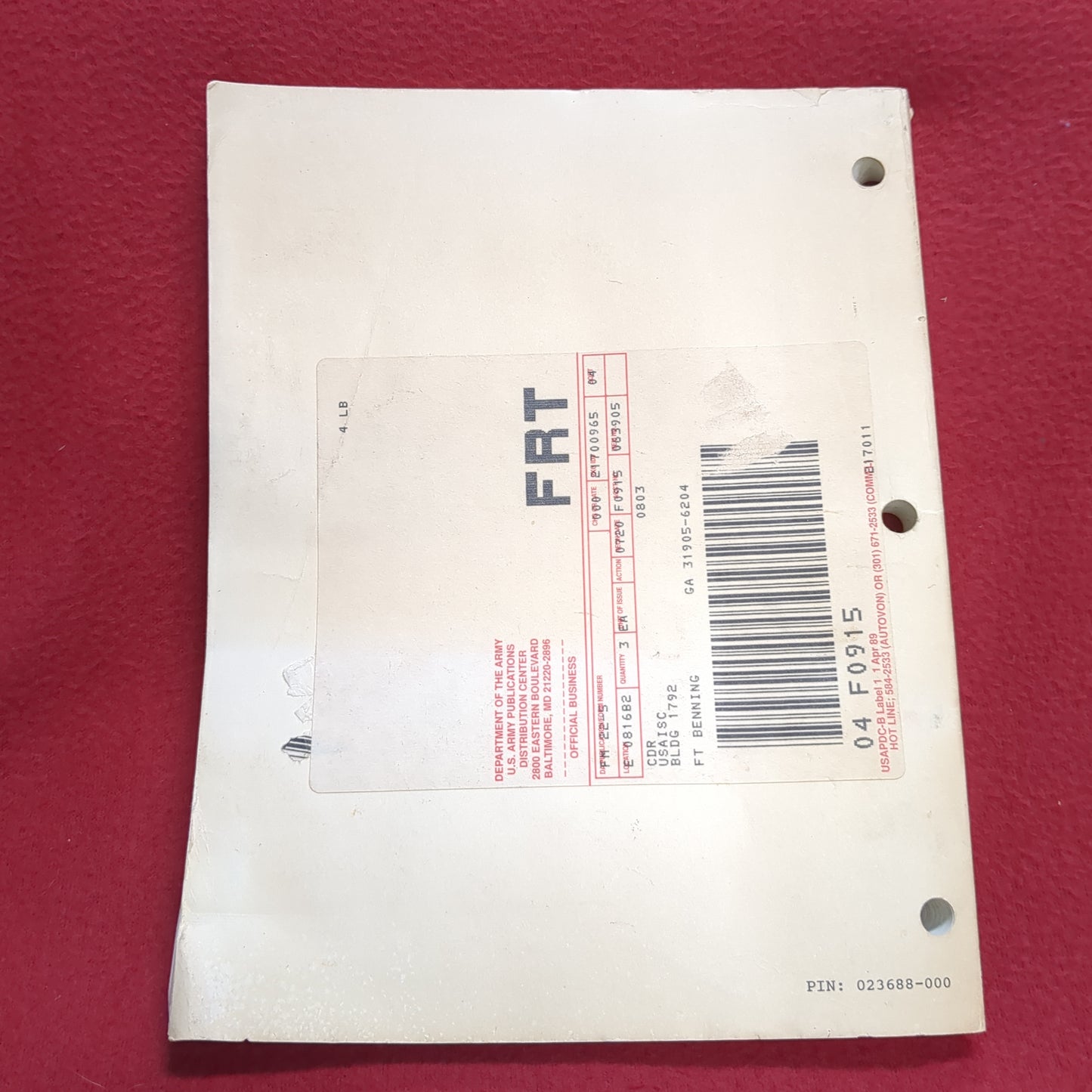BOOK - FIELD MANUAL: DRILL AND CEREMONIES: HEADQUARTERS, DEPARTMENT OF THE ARMY: DECEMBER 1986 (BOX 28)