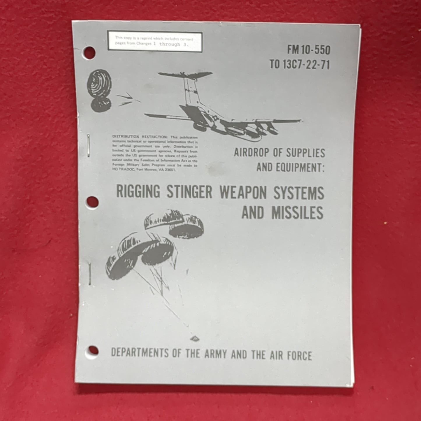 BOOK -DEPARTMENTS OF THE ARMY AND THE AIR FORCE: C3, FM 10-550/TO 13C7-22-71: AIRDROP OF SUPPLIES AND EQUIPMENT: RIGGING STINGER WEAPON SYSTEMS AND MISSILES:28 JUNE 1996 (BOX31)
