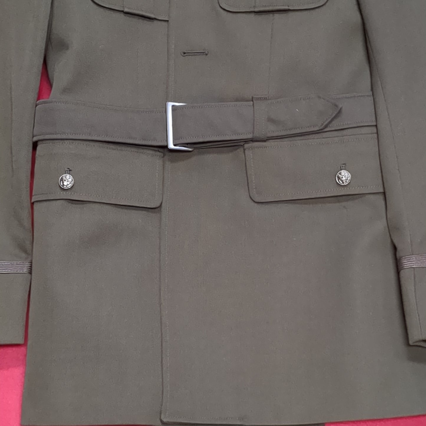 AGSU Army Green Service Uniform Jacket W/ Blue Cord, Tie, Ribbons, and Patches Male Dress Coat Size: 38 L-C Excellent Condition (GTT-DEC01)