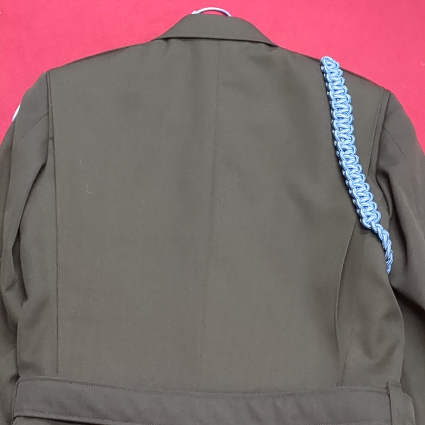 AGSU Army Green Service Uniform Jacket W/ Blue Cord, Tie, Ribbons, and Patches Male Dress Coat Size: 38 L-C Excellent Condition (GTT-DEC01)