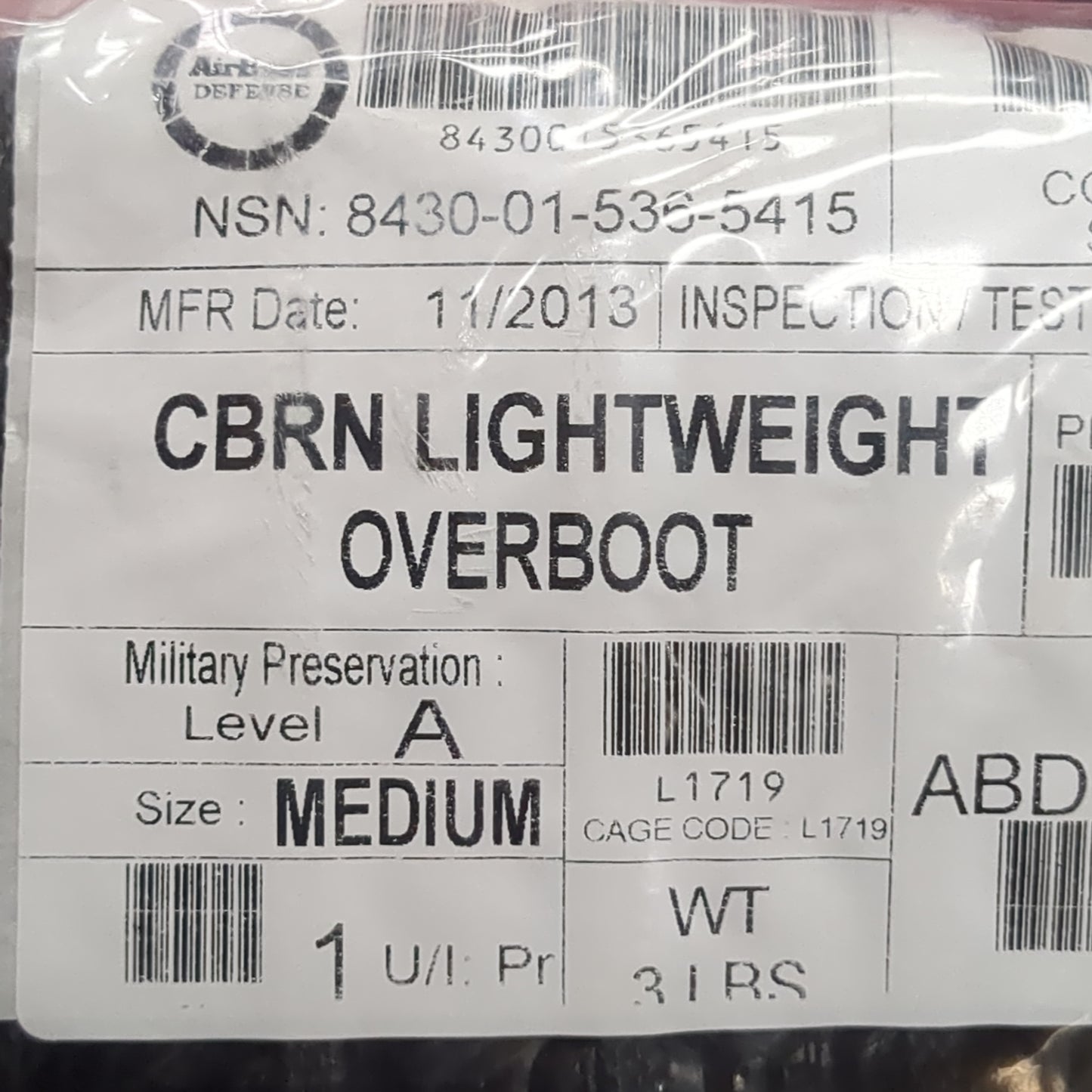 NOS AIRBOSS DEFENSE Chemical Overboot Lightweight Size Medium Biological Protective CBRN Jlist (cbrn4 ac03-DEC21)