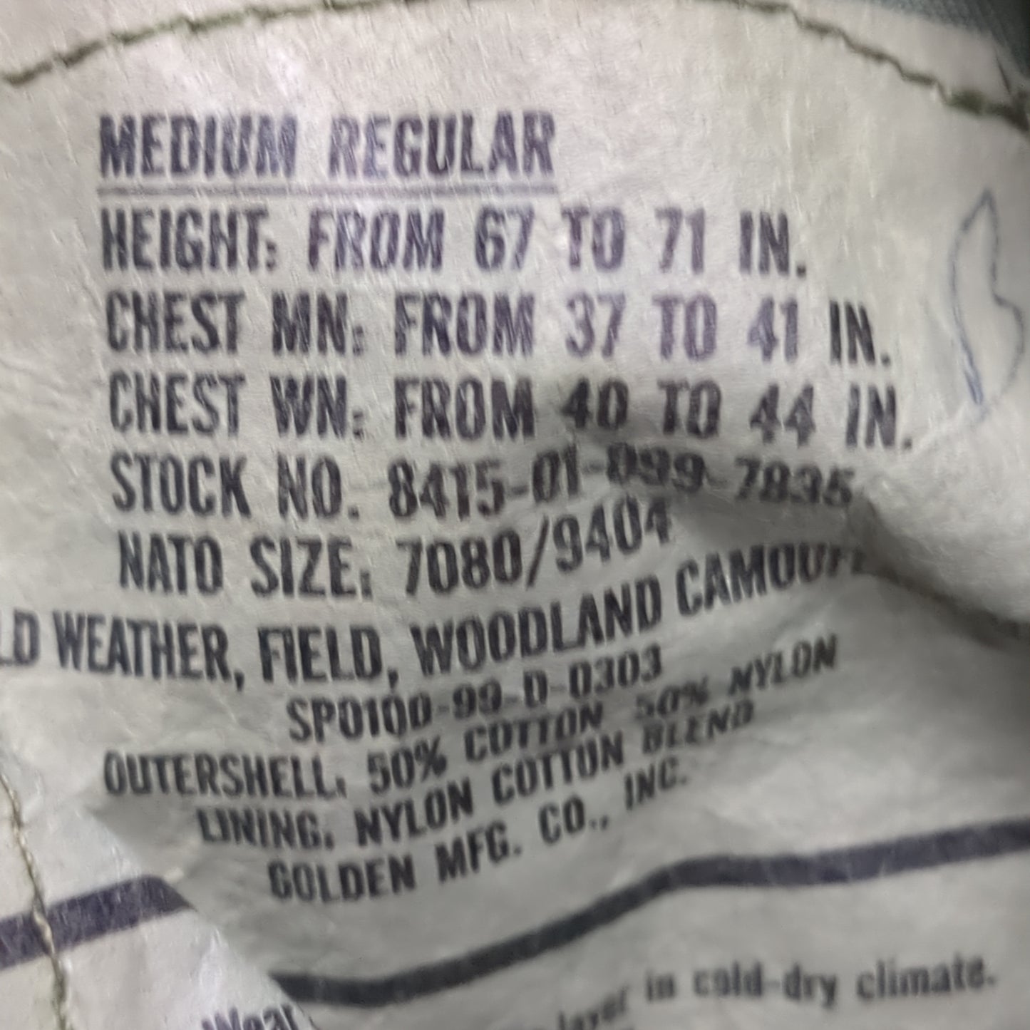 US Army Medium/Regular BDU Woodland Man's Cold Weather Field Jacket Excellent Condition (BDU2-FA13-DEC135)