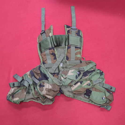 US Army Military Woodland Camouflage Enhanced Tactical Fighting Load Carrier  FLC W/ Pouches Good Condition (eb10-FEB11)